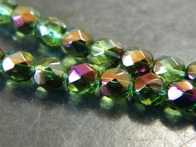 6MM Green/Bronze & Purple Highlights Fire Polished Faceted Czech Boho Crystal - Thumbnail 4