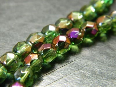 6MM Green/Bronze & Purple Highlights Fire Polished Faceted Czech Boho Crystal - Thumbnail 2