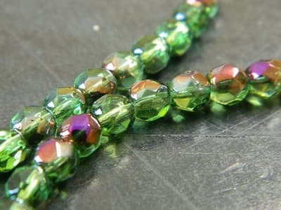 6MM Green/Bronze & Purple Highlights Fire Polished Faceted Czech Boho Crystal - Thumbnail 5