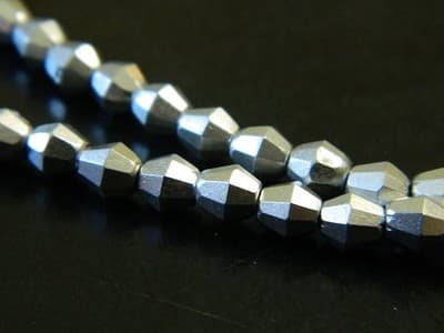 5MM Czech Fire Polished Bicone Sun Beads - Silver Metallic, Opaque Fire Polish - Image 1