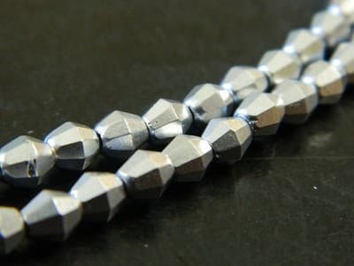 5MM Czech Fire Polished Bicone Sun Beads - Silver Metallic, Opaque Fire Polish - Thumbnail 5