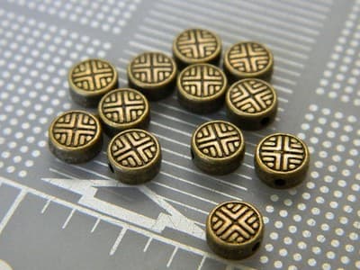 6.3MM Bronze Chinese Design Round Coin Spacer Beads - Bronze Metal Spacer Bead - Thumbnail 2