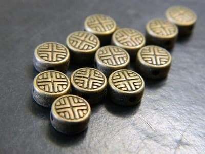 6.3MM Bronze Chinese Design Round Coin Spacer Beads - Bronze Metal Spacer Bead - Thumbnail 3