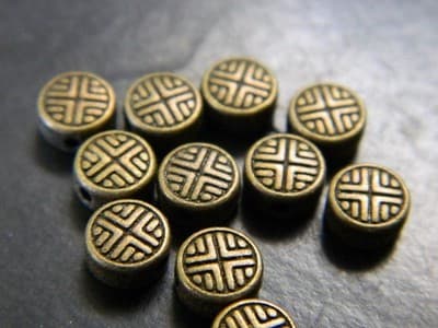 6.3MM Bronze Chinese Design Round Coin Spacer Beads - Bronze Metal Spacer Bead - Thumbnail 6
