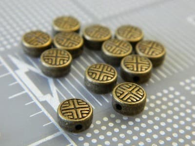 6.3MM Bronze Chinese Design Round Coin Spacer Beads - Bronze Metal Spacer Bead - Thumbnail 7