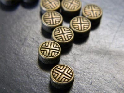 6.3MM Bronze Chinese Design Round Coin Spacer Beads - Bronze Metal Spacer Bead - Thumbnail 4