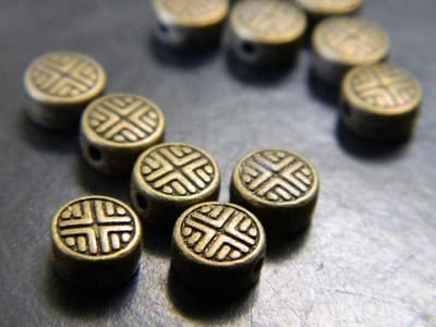 6.3MM Bronze Chinese Design Round Coin Spacer Beads - Bronze Metal Spacer Bead - Image 1