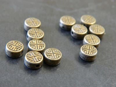 6.3MM Bronze Chinese Design Round Coin Spacer Beads - Bronze Metal Spacer Bead - Thumbnail 5