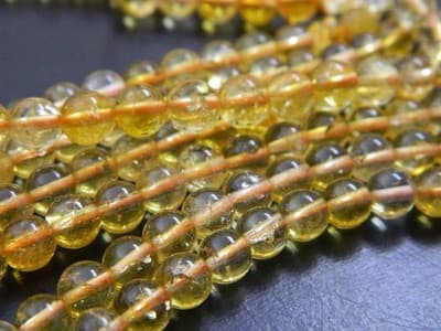 6MM Deep Yellow Round Citrine Quartz Gemstone Beads -Round Natural 6MM Citrine - Thumbnail 6