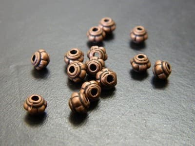 5MM Red Copper Colored Melon Style Jewelry Supply Spacer Beads - Zinc Metal - Image 1