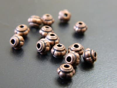 5MM Red Copper Colored Melon Style Jewelry Supply Spacer Beads - Zinc Metal - Thumbnail 3