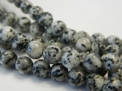 6MM Gray Natural Sesame Jasper Round Gemstone Beads - Gray, Black Spotted Round - Image 1