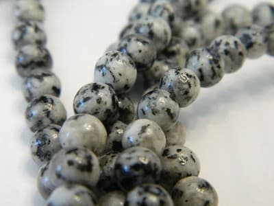6MM Gray Natural Sesame Jasper Round Gemstone Beads - Gray, Black Spotted Round - Thumbnail 2