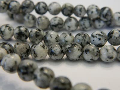 6MM Gray Natural Sesame Jasper Round Gemstone Beads - Gray, Black Spotted Round - Thumbnail 3