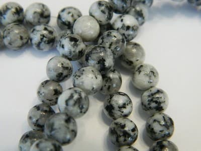 6MM Gray Natural Sesame Jasper Round Gemstone Beads - Gray, Black Spotted Round - Thumbnail 4