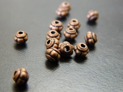 5MM Red Copper Colored Melon Style Jewelry Supply Spacer Beads - Zinc Metal - Thumbnail 6