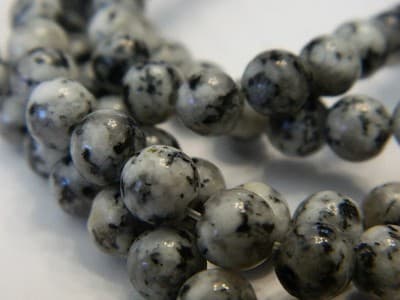 6MM Gray Natural Sesame Jasper Round Gemstone Beads - Gray, Black Spotted Round - Thumbnail 5