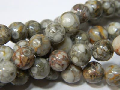6MM Natural Fossilized Maifanite/Maifan Medical Stone Beads - Round Gray Base - Thumbnail 2
