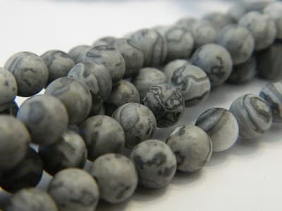 6MM Gray Natural Netstone Round Gemstone Beads - Gray Round Netstone Gemstone - Thumbnail 2