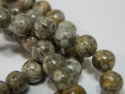 6MM Natural Fossilized Maifanite/Maifan Medical Stone Beads - Round Gray Base - Thumbnail 5