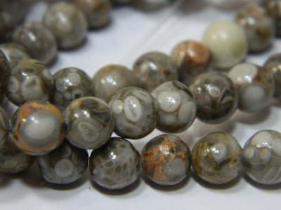 6MM Natural Fossilized Maifanite/Maifan Medical Stone Beads - Round Gray Base - Thumbnail 8