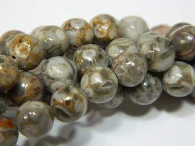 6MM Natural Fossilized Maifanite/Maifan Medical Stone Beads - Round Gray Base - Thumbnail 4