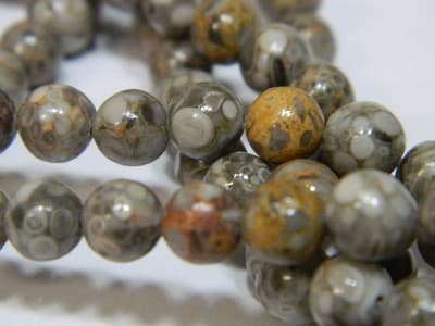 6MM Natural Fossilized Maifanite/Maifan Medical Stone Beads - Round Gray Base - Thumbnail 3