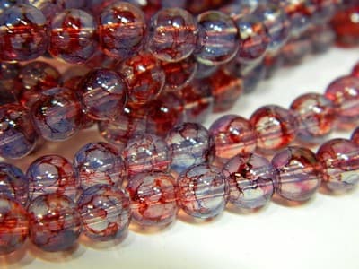 6MM Light Blue & Red Opalite Glass Beads - Round Glass - Thumbnail 2