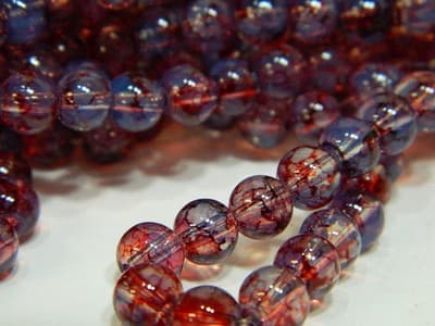 6MM Light Blue & Red Opalite Glass Beads - Round Glass - Thumbnail 3