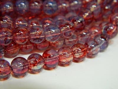 6MM Light Blue & Red Opalite Glass Beads - Round Glass - Thumbnail 6