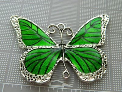 64MM Large Grass Green Butterfly Statement Pendant - Silver & Green Antiqued - Image 1