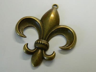 64MM Satin Smooth Bronze Fleur De Lis Statement Pendant- New Orleans Style - Thumbnail 2