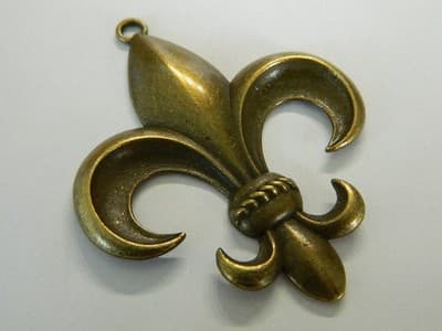 64MM Satin Smooth Bronze Fleur De Lis Statement Pendant- New Orleans Style - Image 1