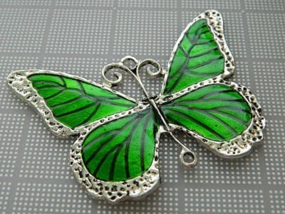 64MM Large Grass Green Butterfly Statement Pendant - Silver & Green Antiqued - Thumbnail 3