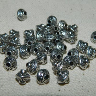 7MM Tibetan Metal Bead - Tibetan Style Detailed Design Silver Spacer Bead - 25 - Thumbnail 3