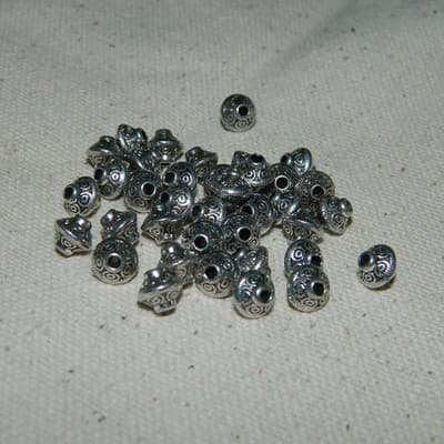 7MM Tibetan Metal Bead - Tibetan Style Detailed Design Silver Spacer Bead - 25 - Thumbnail 2