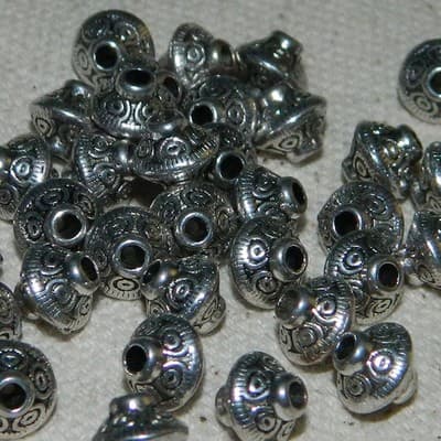 7MM Tibetan Metal Bead - Tibetan Style Detailed Design Silver Spacer Bead - 25 - Image 1