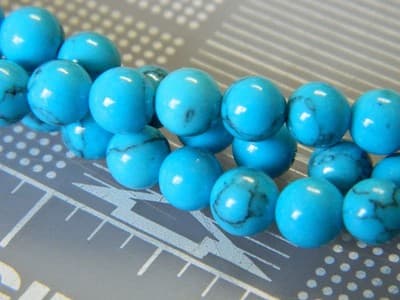 6MM Round Dark Turquoise Gemstone Beads - Turquoise Beads - Gemstone Round - Thumbnail 3