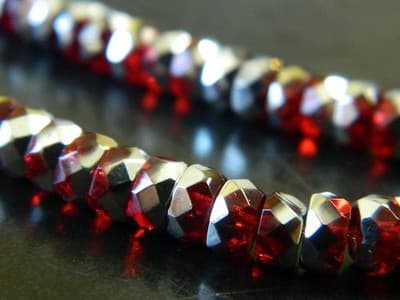 6x3MM Red & Silver Czech Fire Polished Belly Rondelle Beads - Boho Crystal - Image 1