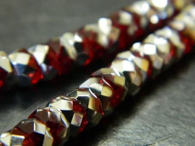6x3MM Red & Silver Czech Fire Polished Belly Rondelle Beads - Boho Crystal - Thumbnail 3