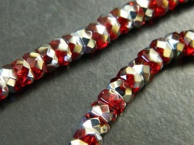 6x3MM Red & Silver Czech Fire Polished Belly Rondelle Beads - Boho Crystal - Thumbnail 5