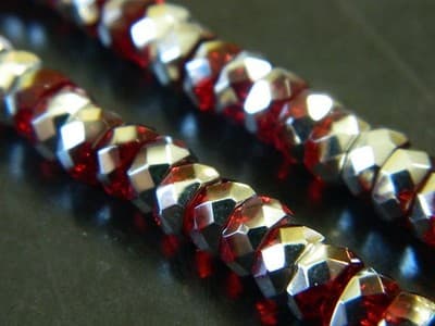 6x3MM Red & Silver Czech Fire Polished Belly Rondelle Beads - Boho Crystal - Thumbnail 2