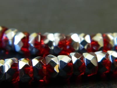 6x3MM Red & Silver Czech Fire Polished Belly Rondelle Beads - Boho Crystal - Thumbnail 6