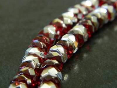 6x3MM Red & Silver Czech Fire Polished Belly Rondelle Beads - Boho Crystal - Thumbnail 4