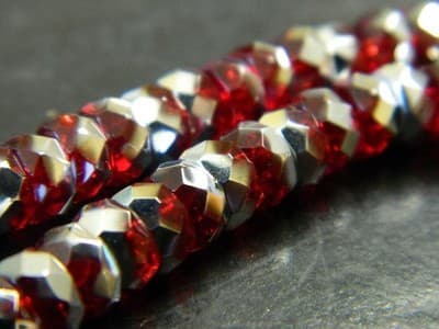 6x3MM Red & Silver Czech Fire Polished Belly Rondelle Beads - Boho Crystal - Thumbnail 8