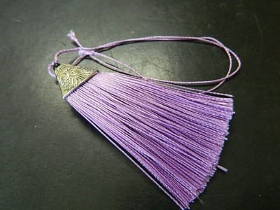 80MM Lavender Polyester Tassels Pendant With Silver Alloy Tibetan Cap Finding - - Thumbnail 2