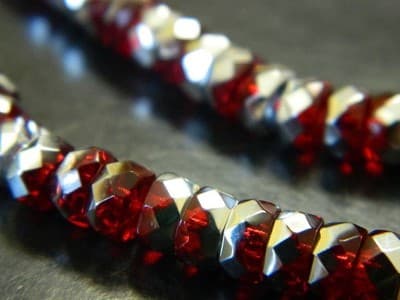 6x3MM Red & Silver Czech Fire Polished Belly Rondelle Beads - Boho Crystal - Thumbnail 9