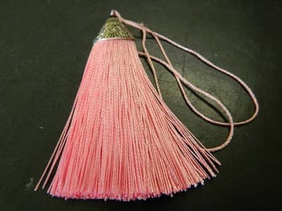 80MM Pearl Pink Polyester Tassels Pendant With Silver Alloy Tibetan Cap Finding - Thumbnail 2