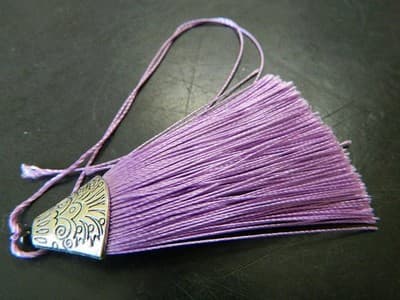 80MM Lavender Polyester Tassels Pendant With Silver Alloy Tibetan Cap Finding - - Image 1