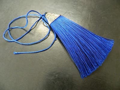 80MM Medium Blue Polyester Tassels Pendant With Silver Alloy Tibetan Cap - Image 1